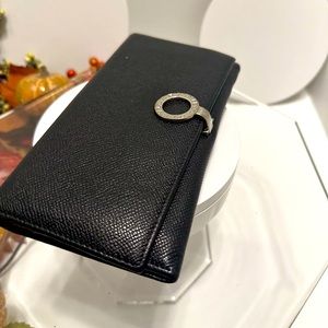 Bulgari Black Saffiano Leather Silver Clip Wallet Gently Loved AS IS